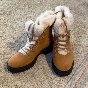 J. Crew Brown and Cream Fur-Lined Boots